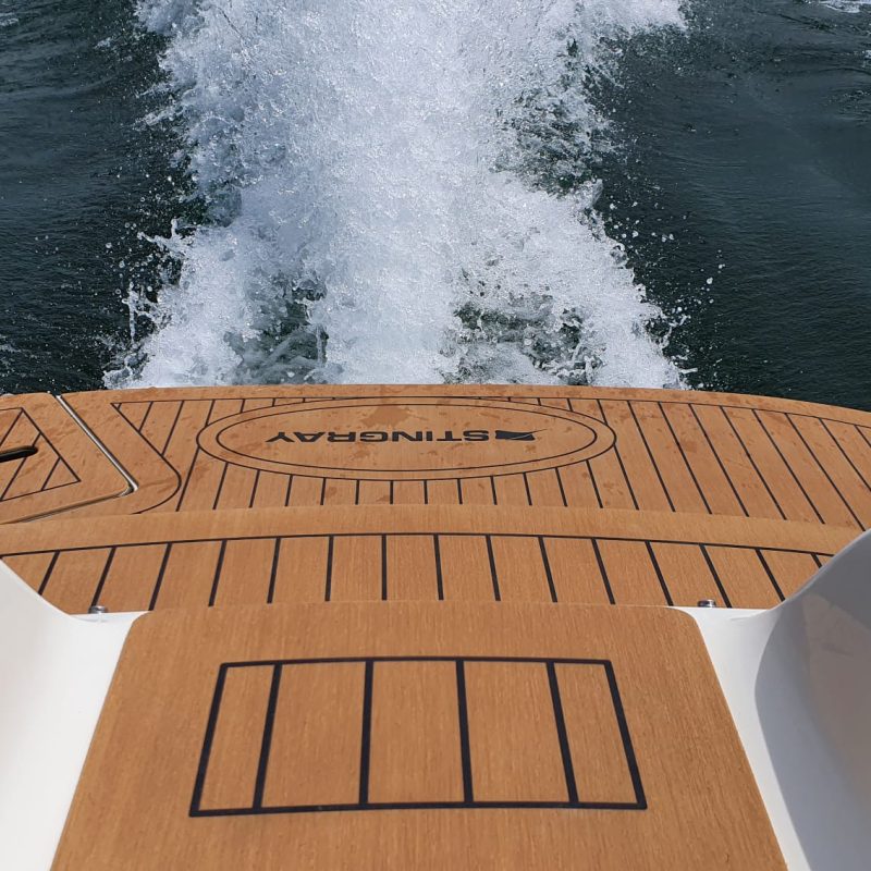Deck covering for motorboats in teak wood design